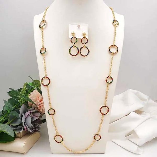 Ring Colored Long Necklace Set